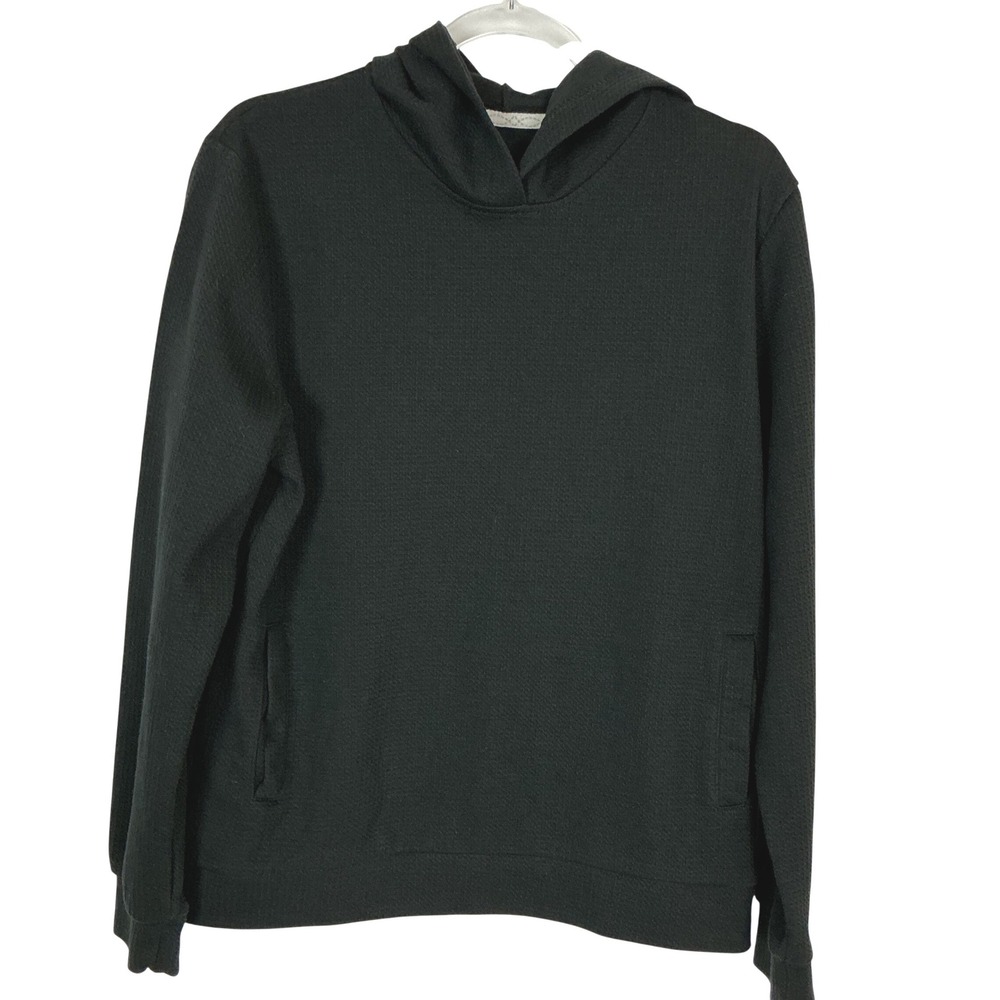Frye Waffle Knit Hoodie Mens Size M Black Thermal Pullover Long Sleeve Pocket